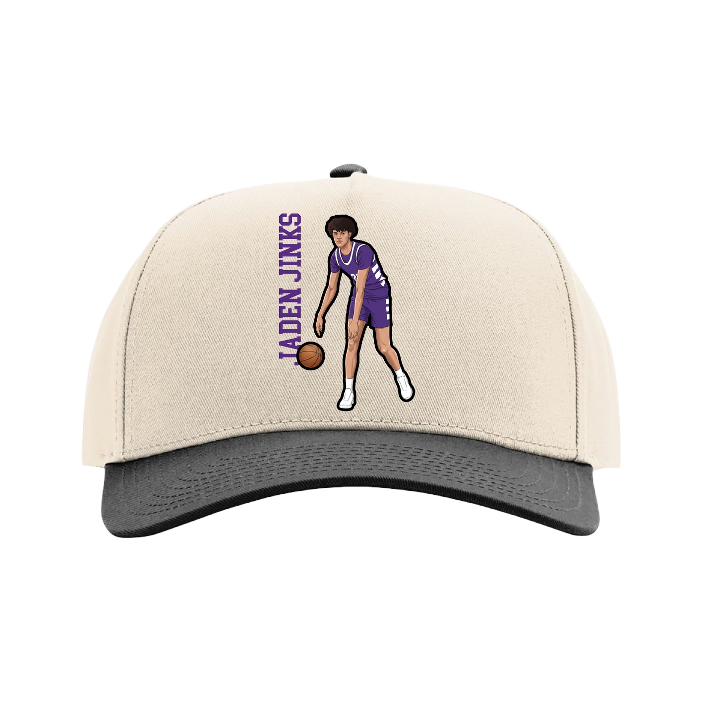 Full Fabric Five-Panel Champ Cap — Name Vertical in Cream/Black