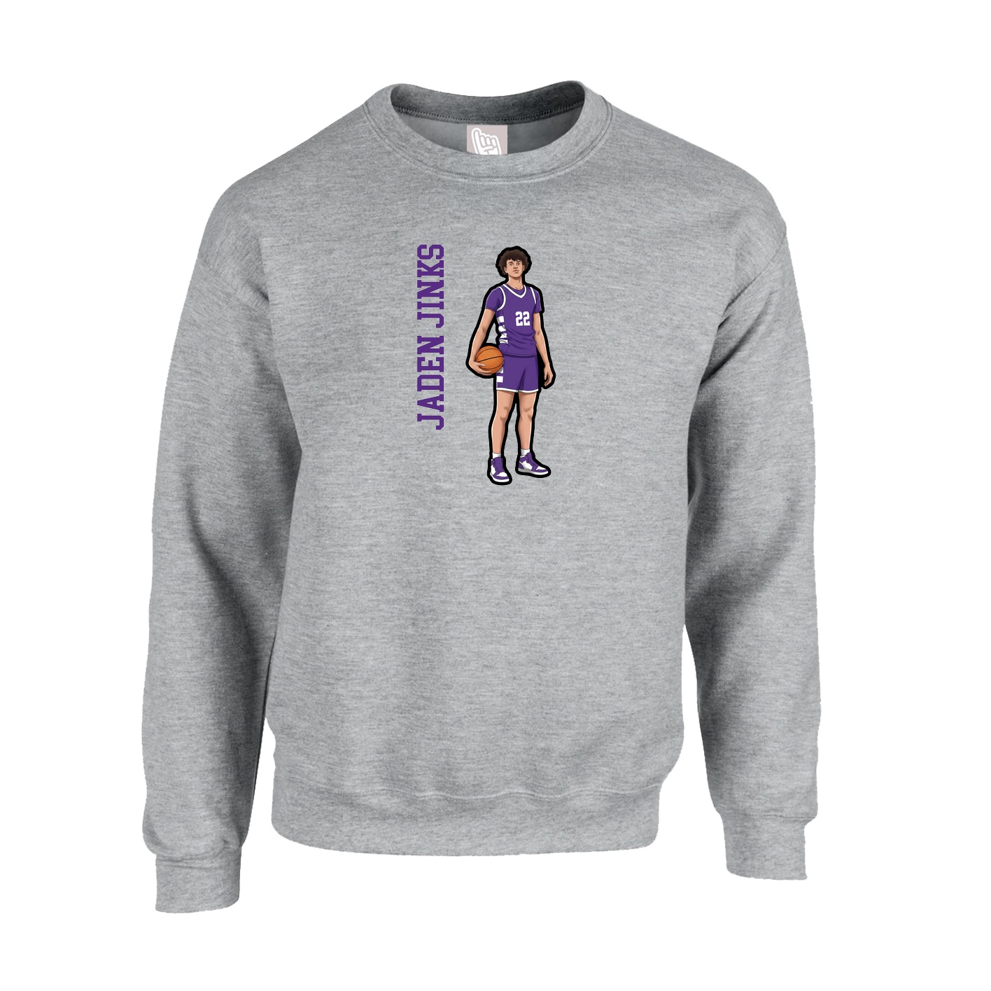 Fleece Crew — Name Vertical in Grey
