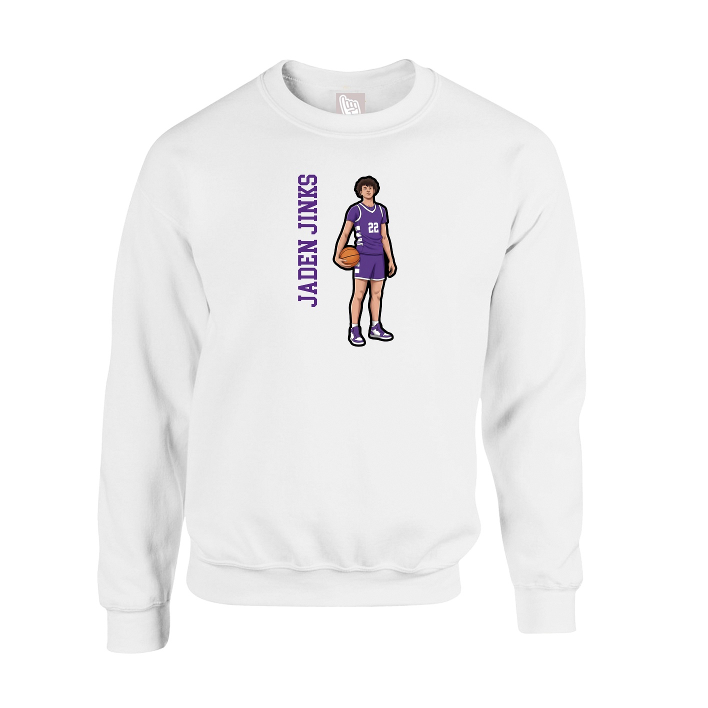 Fleece Crew — Name Vertical in White