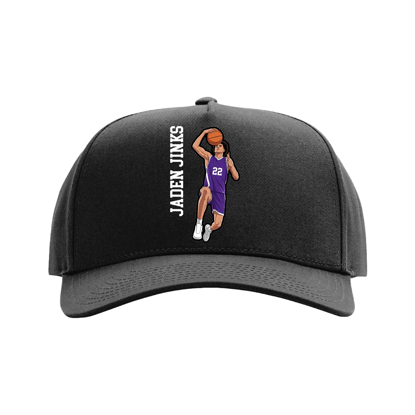 Full Fabric Five-Panel Champ Cap — Name Vertical in Black