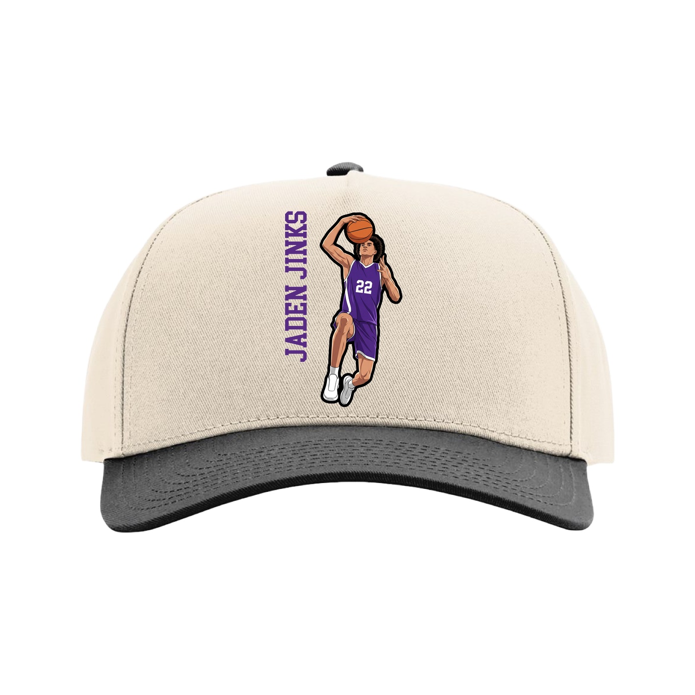 Full Fabric Five-Panel Champ Cap — Name Vertical in Cream/Black