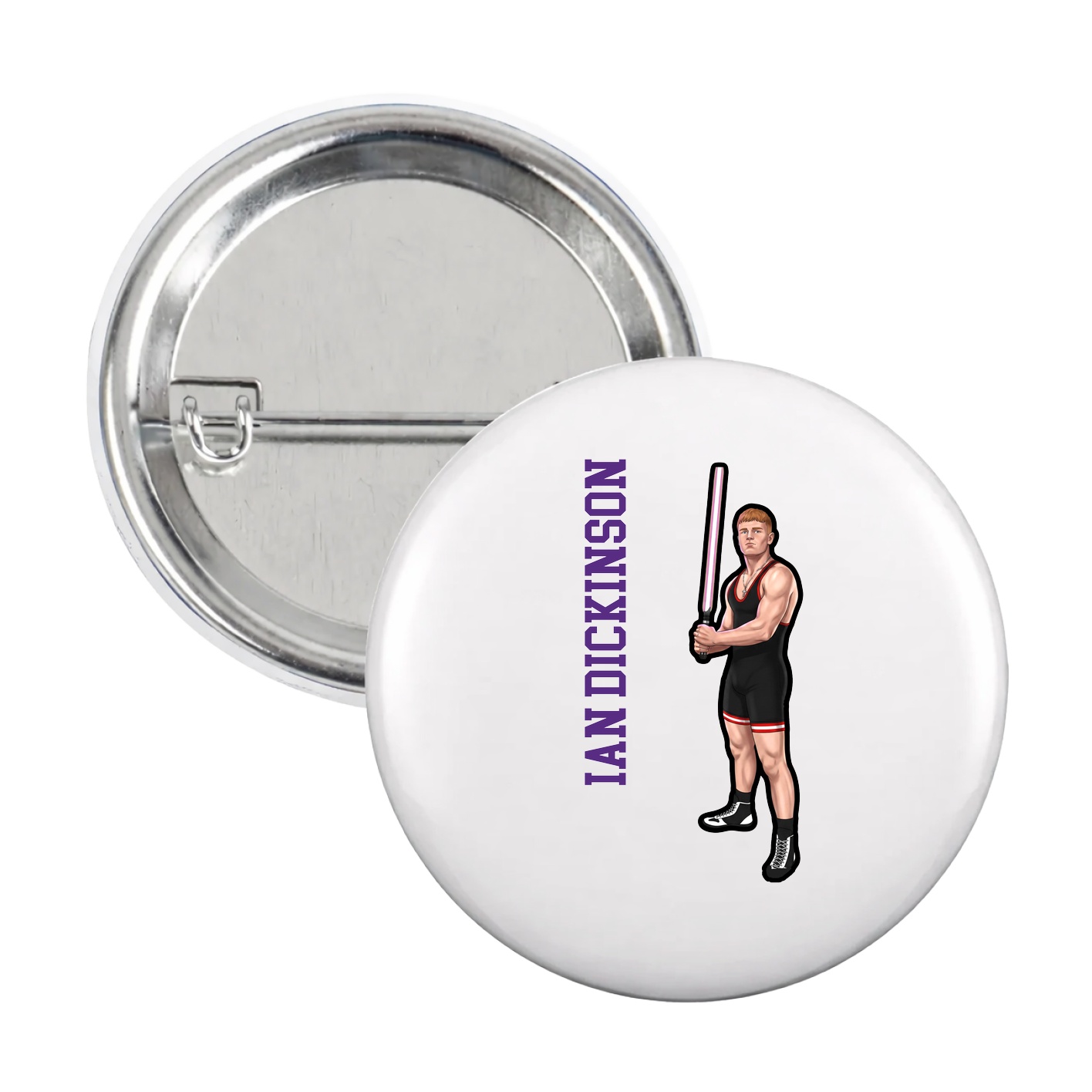 Game Day Button — Name Vertical in White