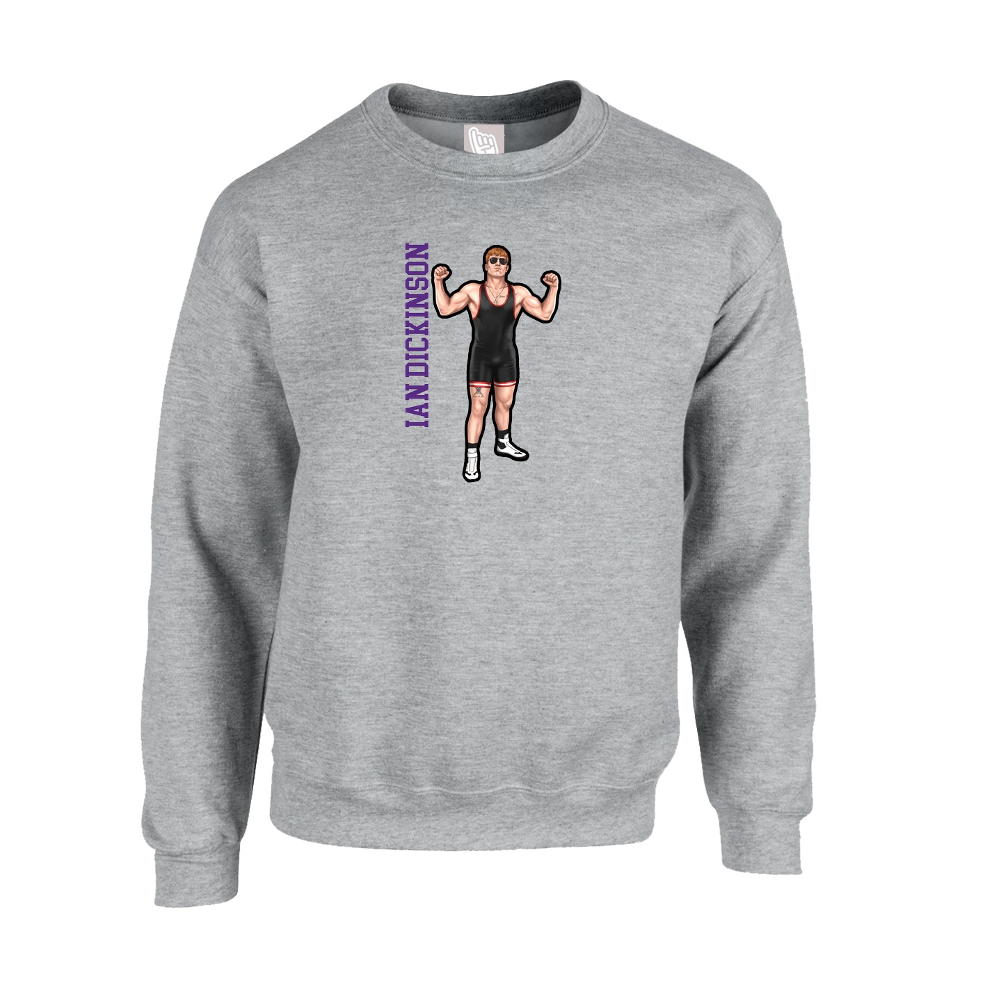 Fleece Crew — Name Vertical in Grey