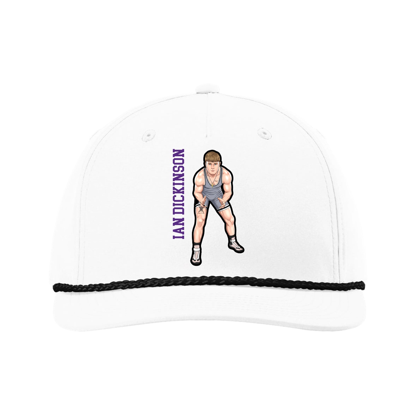 Five-Panel Classic Rope Cap — Name Vertical in White