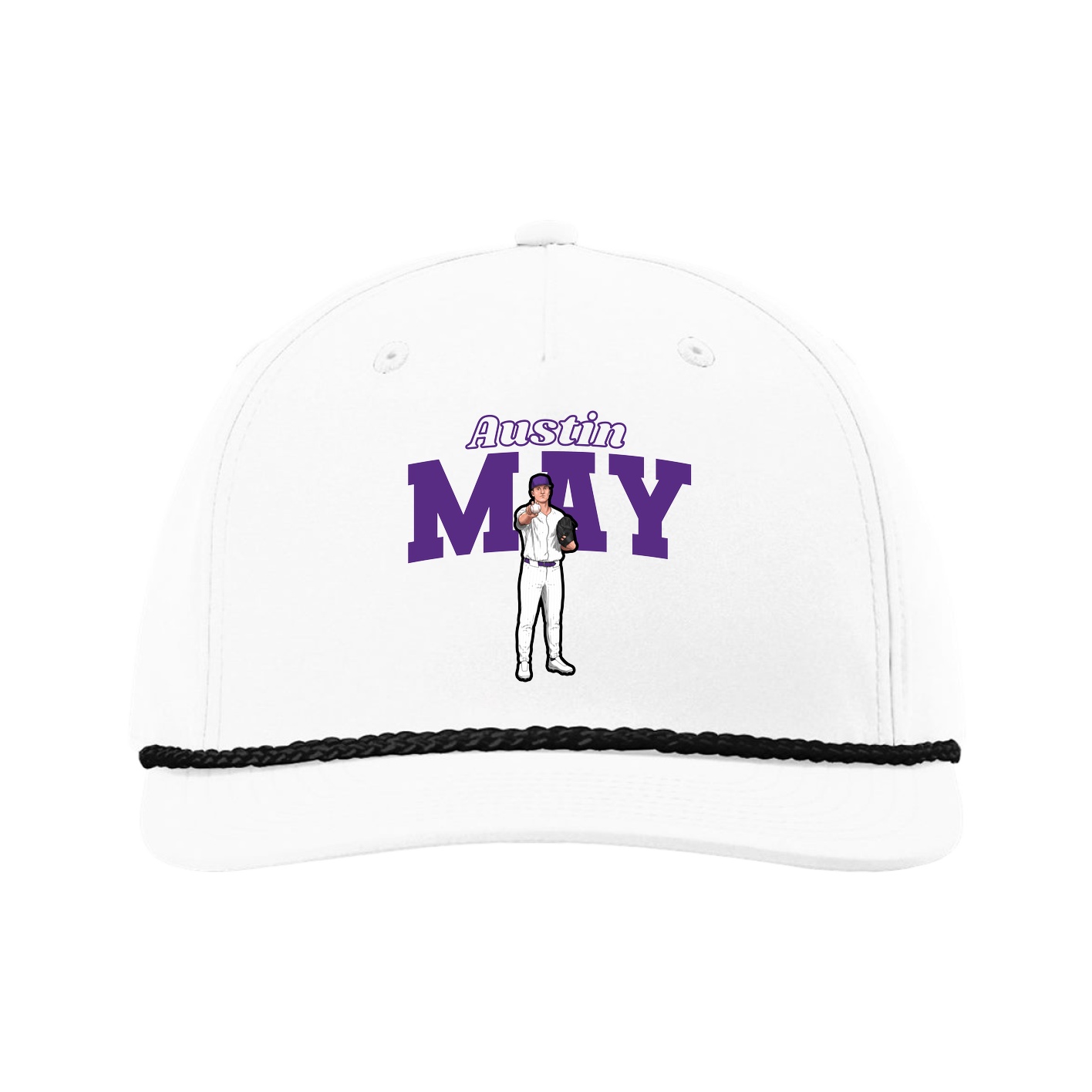 Five-Panel Classic Rope Cap — Name Arch in White