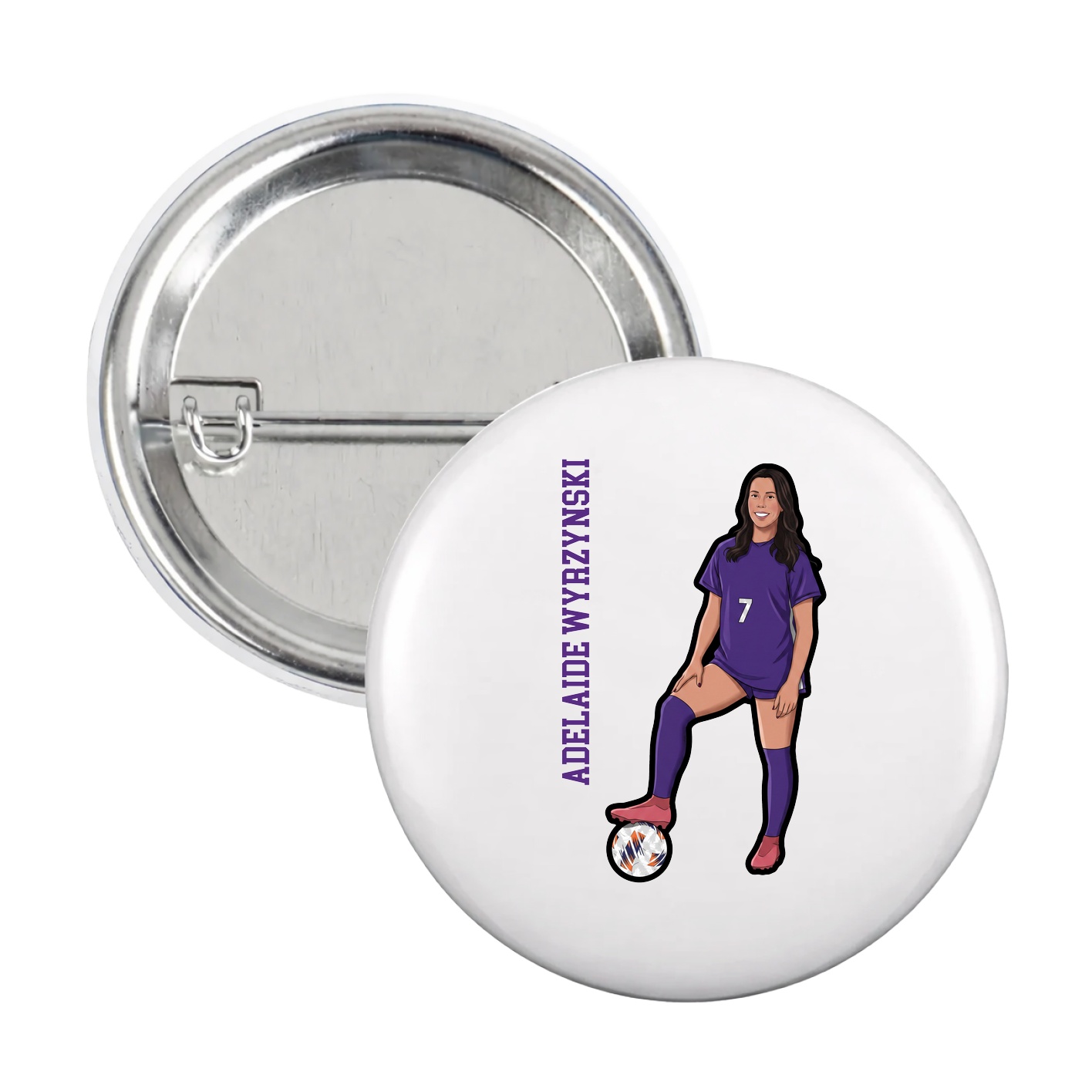 Game Day Button — Name Vertical in White