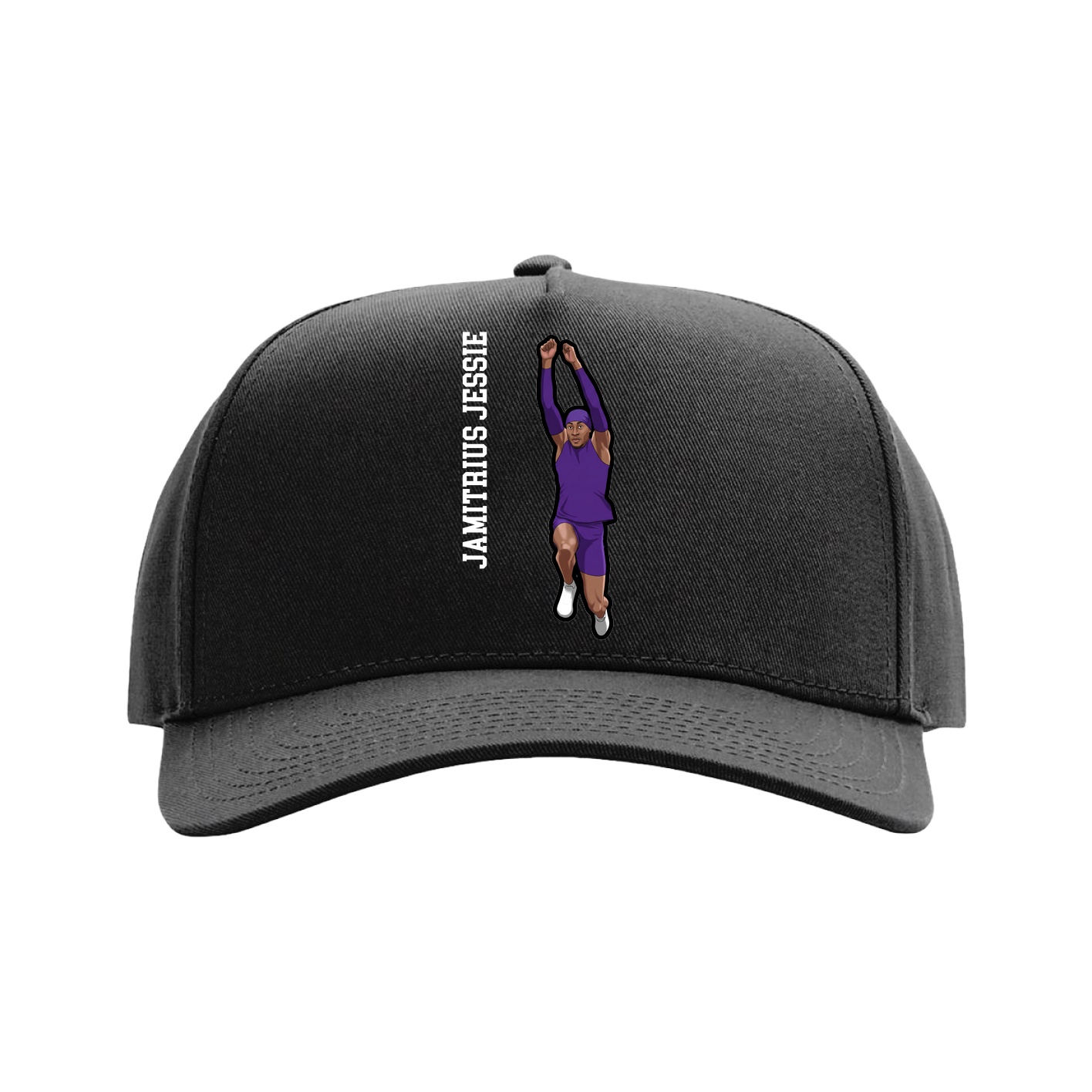 Full Fabric Five-Panel Champ Cap — Name Vertical in Black