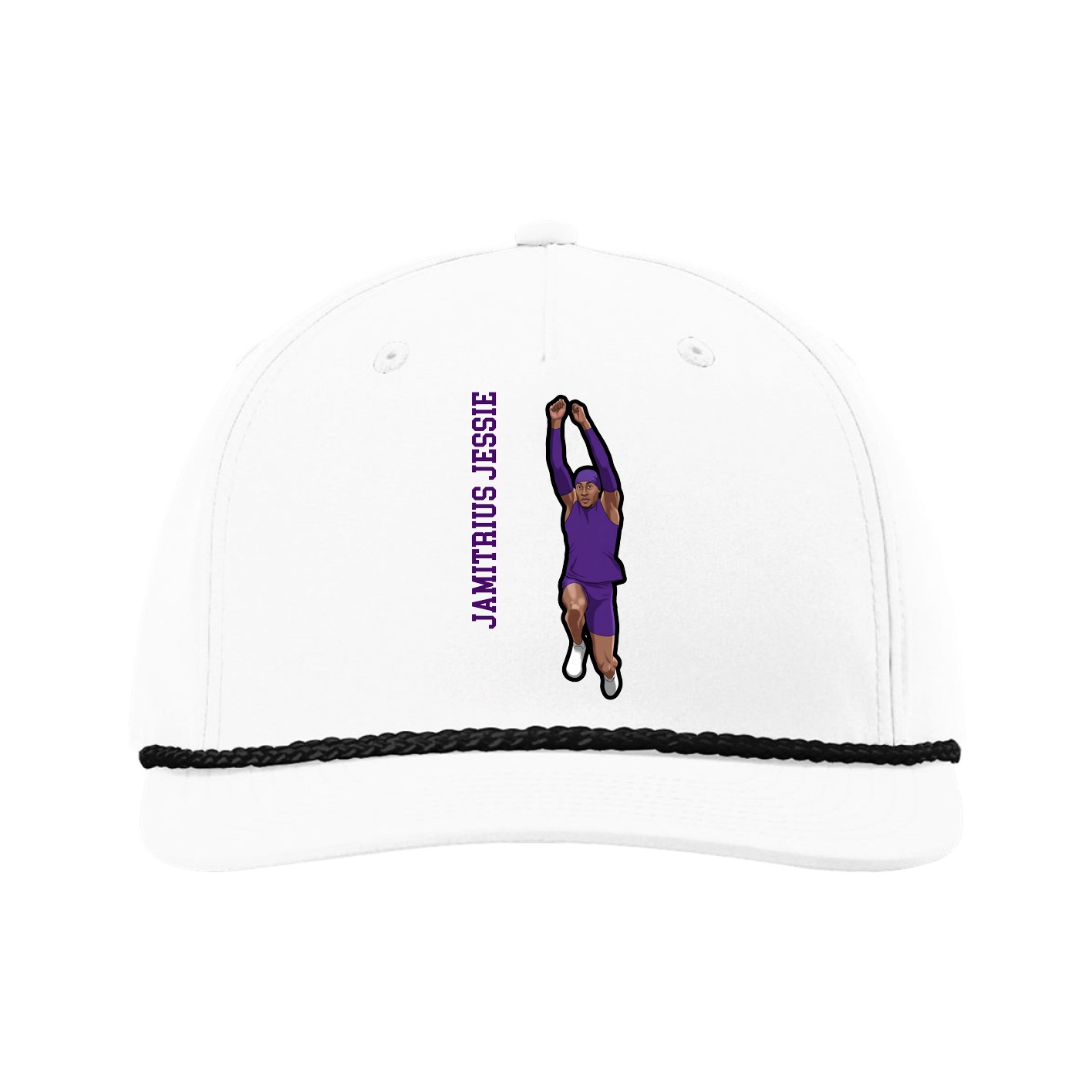 Five-Panel Classic Rope Cap — Name Vertical in White