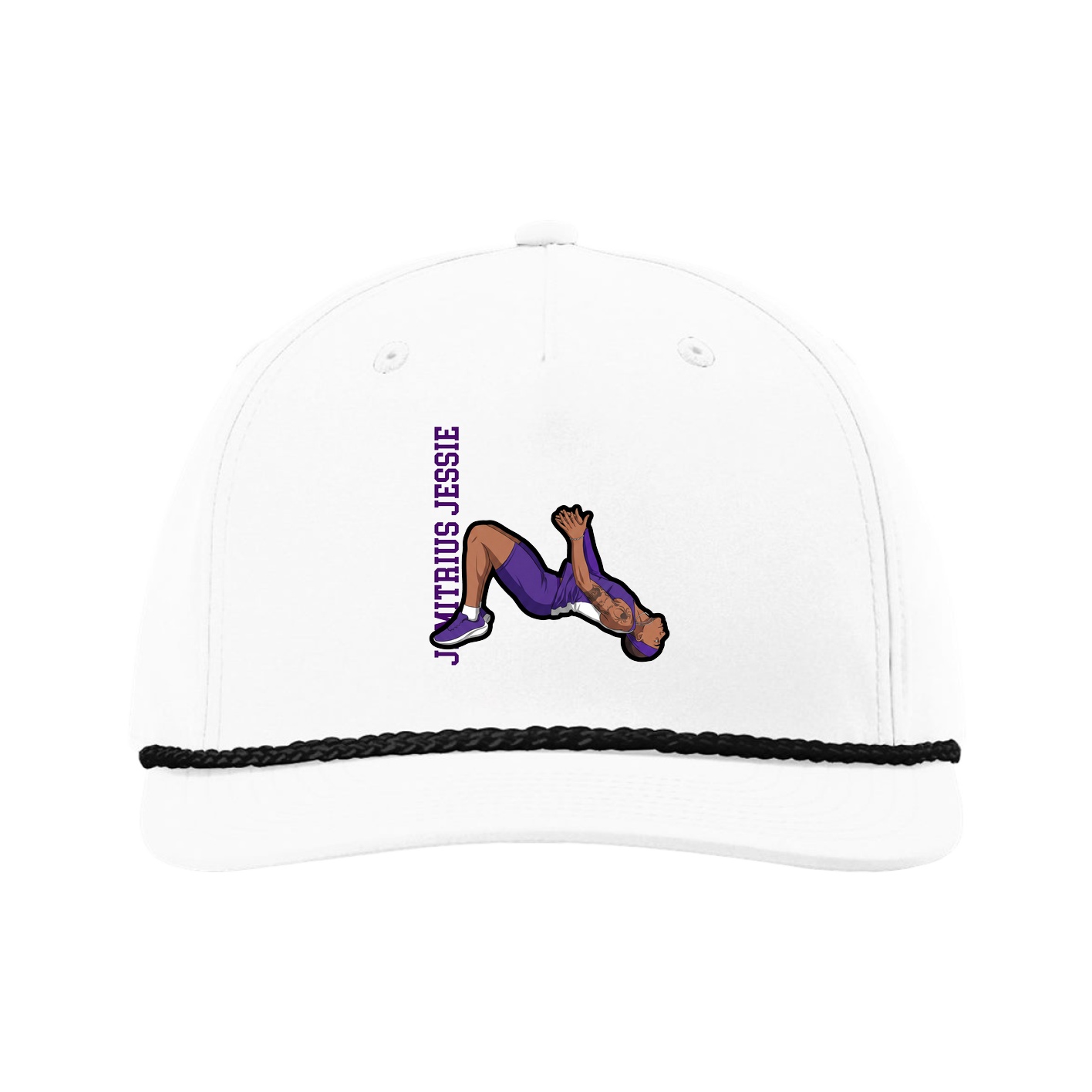 Five-Panel Classic Rope Cap — Name Vertical in White