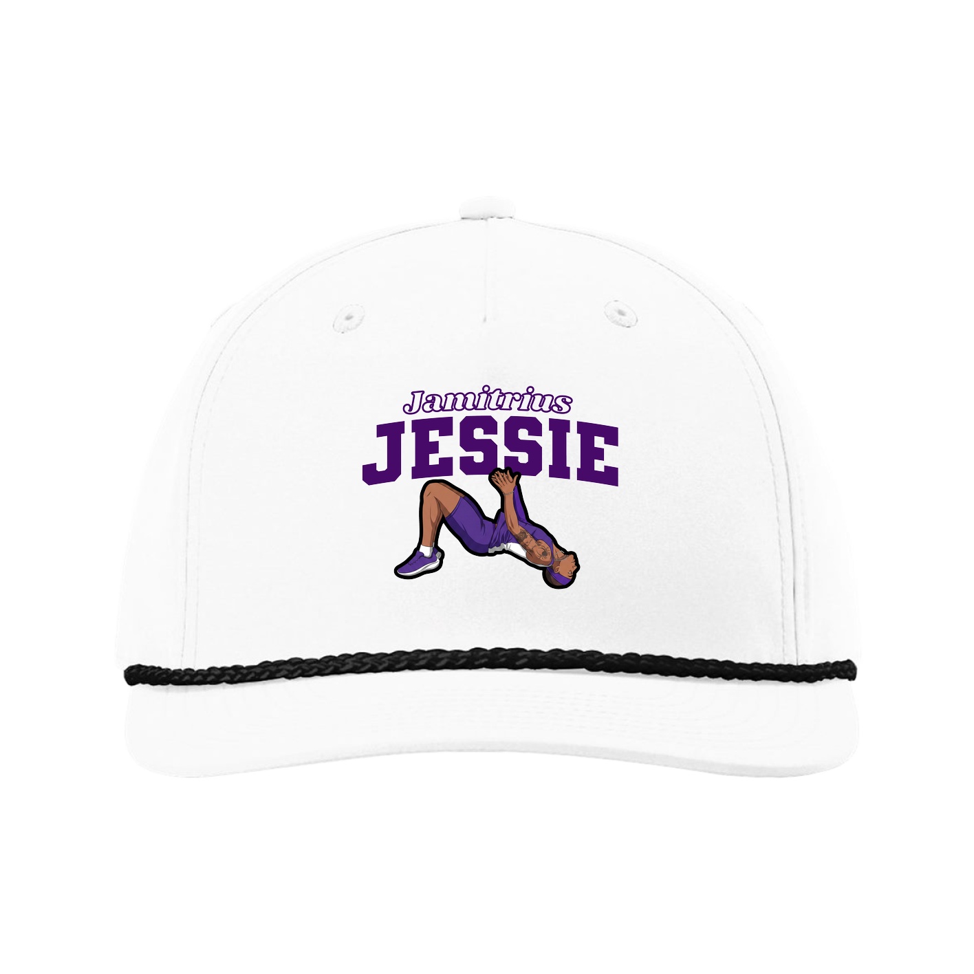Five-Panel Classic Rope Cap — Name Arch in White