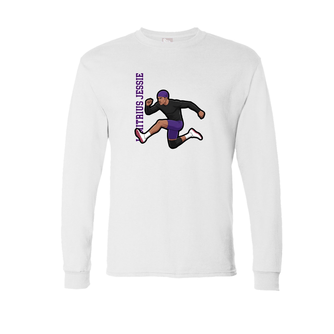 Long Sleeve Tee — Name Vertical in White