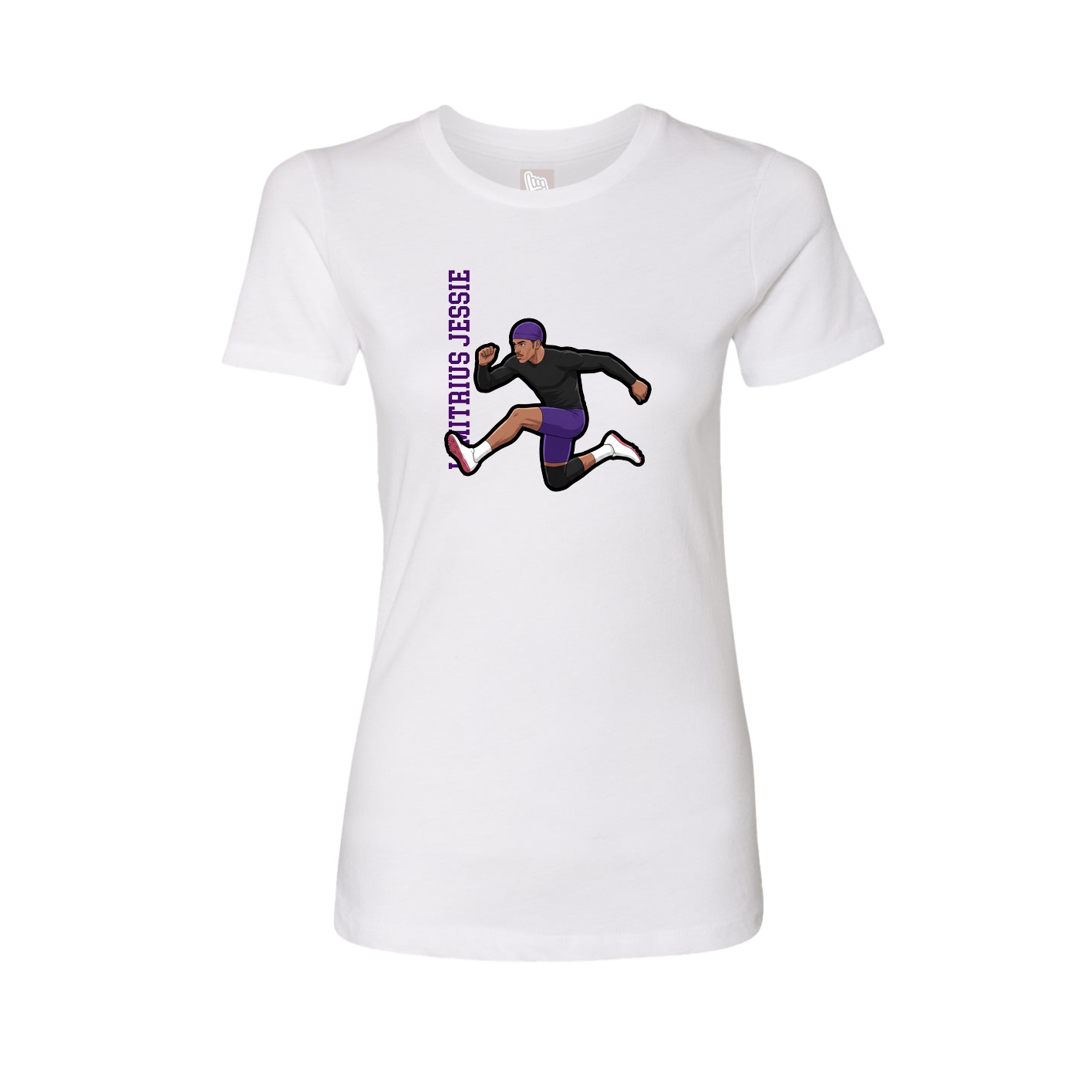 Womens Tee — Name Vertical in White