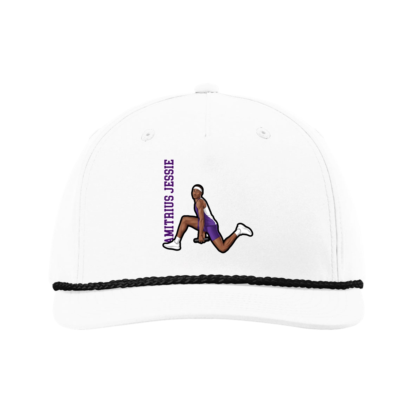 Five-Panel Classic Rope Cap — Name Vertical in White