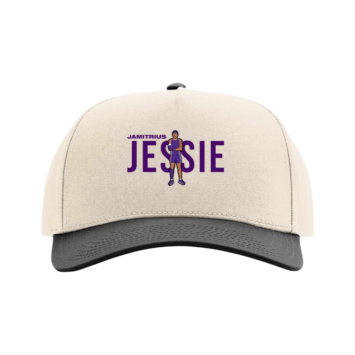 Full Fabric Five-Panel Champ Cap — Player Name in Cream/Black