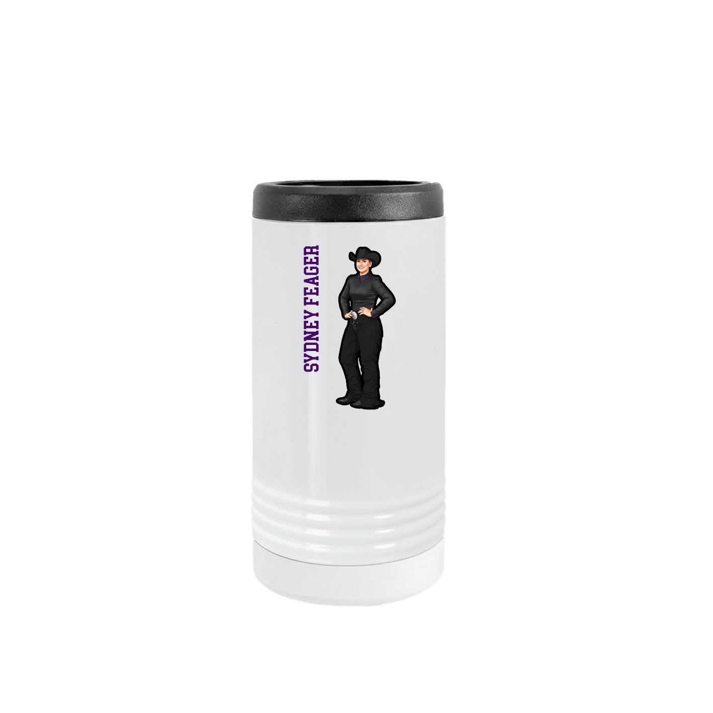 Slim Beverage Holder — Name Vertical in White