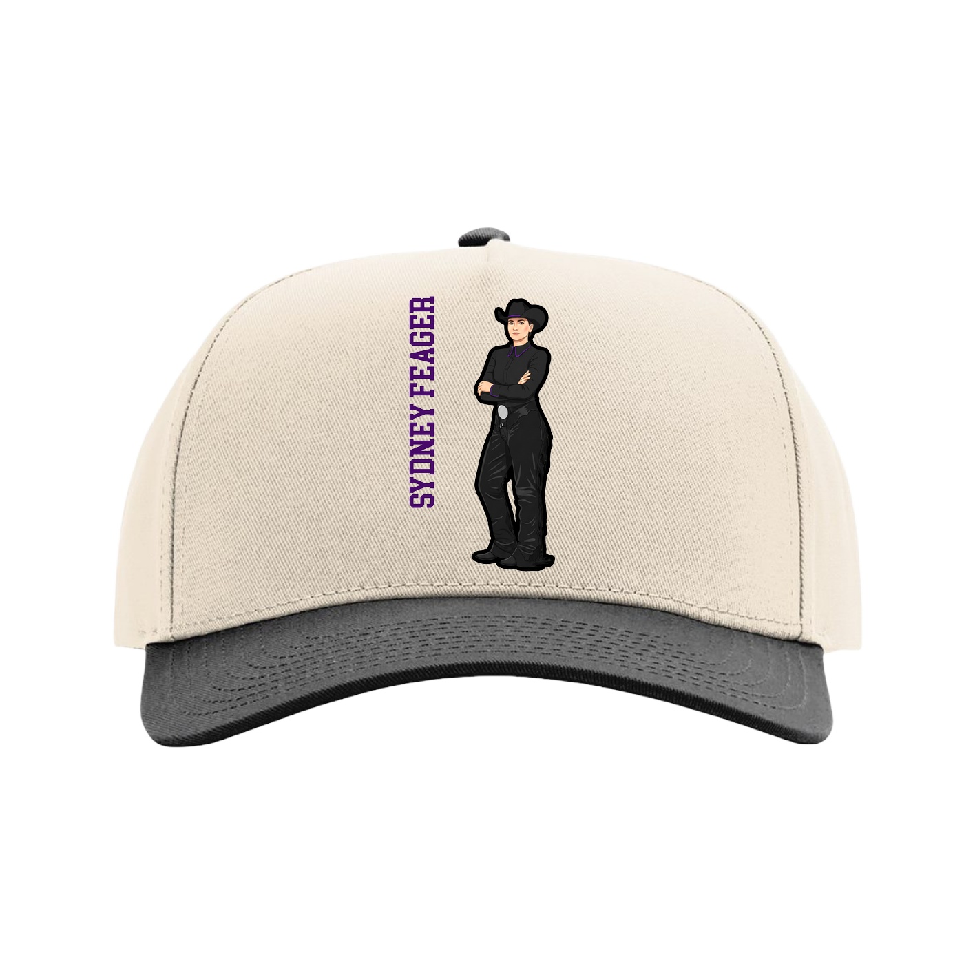 Full Fabric Five-Panel Champ Cap — Name Vertical in Cream/Black