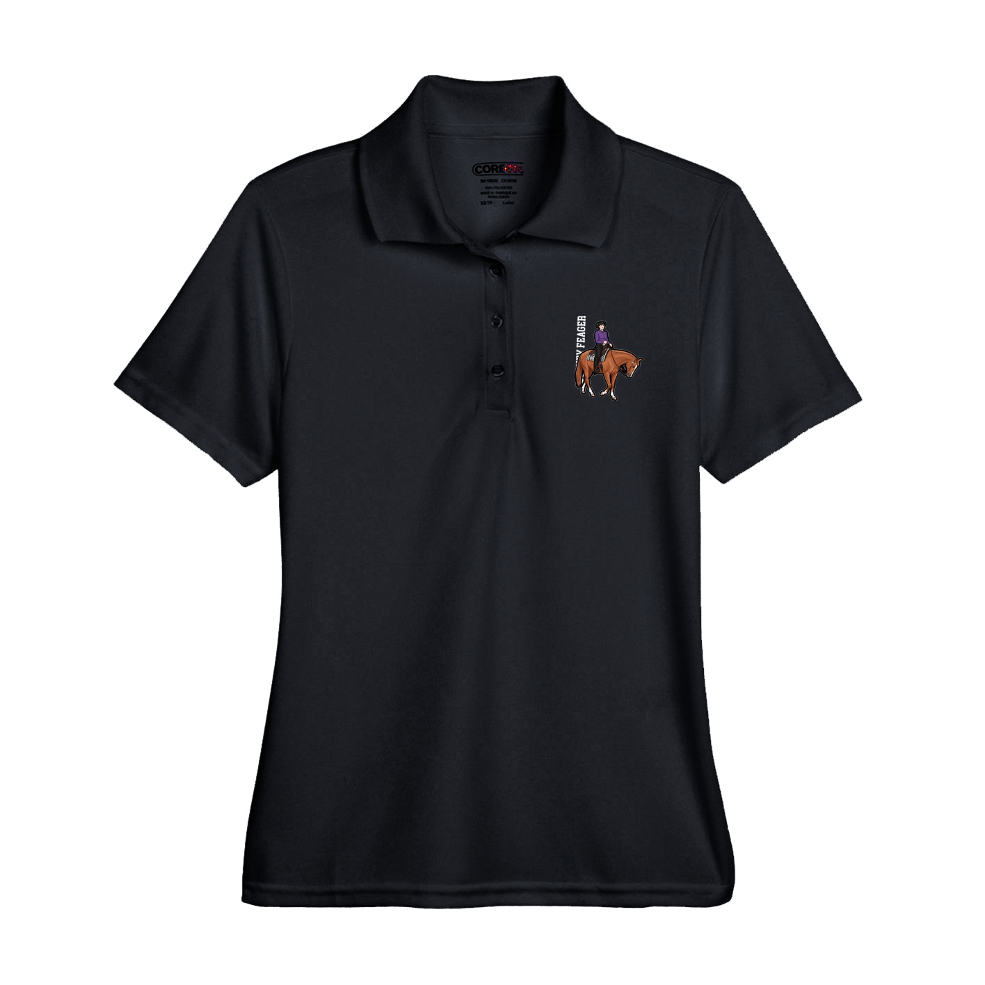 Womens Performance Polo — Name Vertical in Black