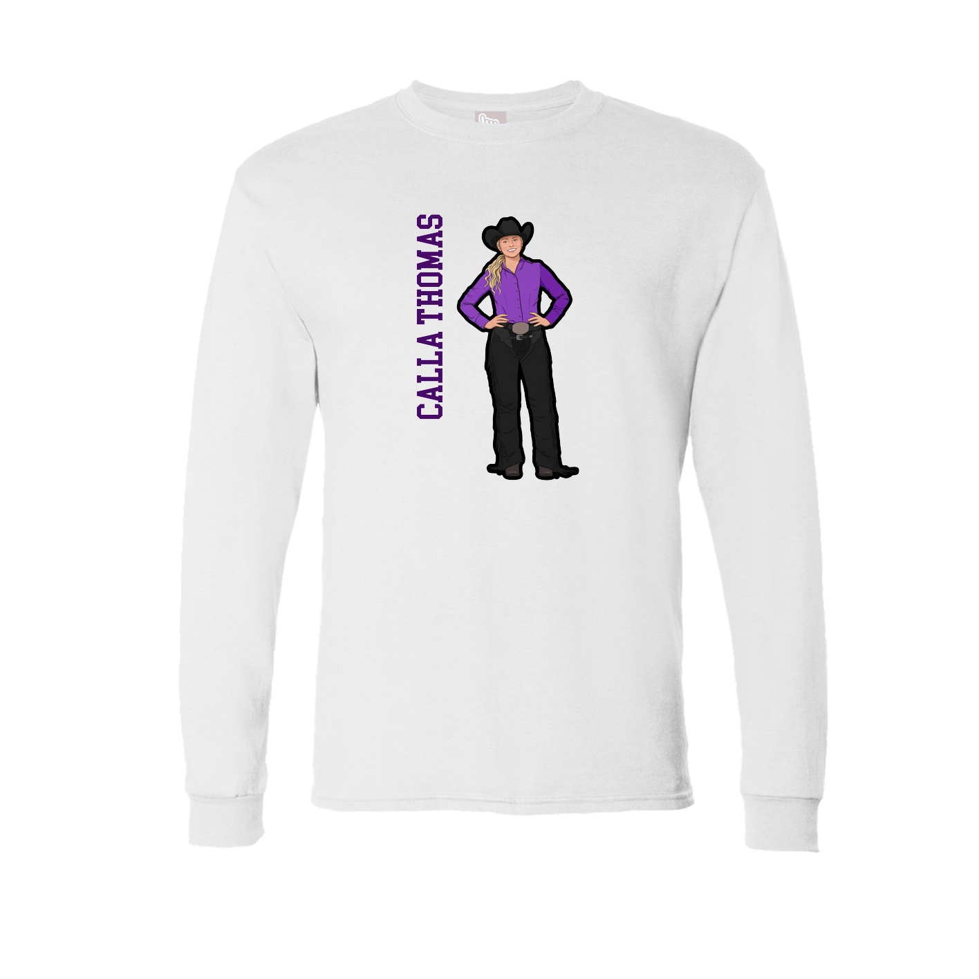 Long Sleeve Tee — Name Vertical in White