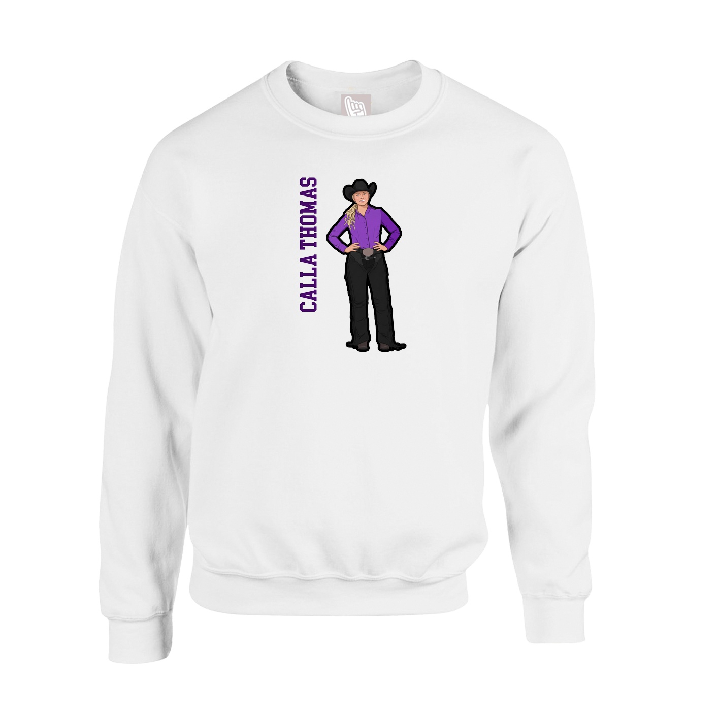 Fleece Crew — Name Vertical in White