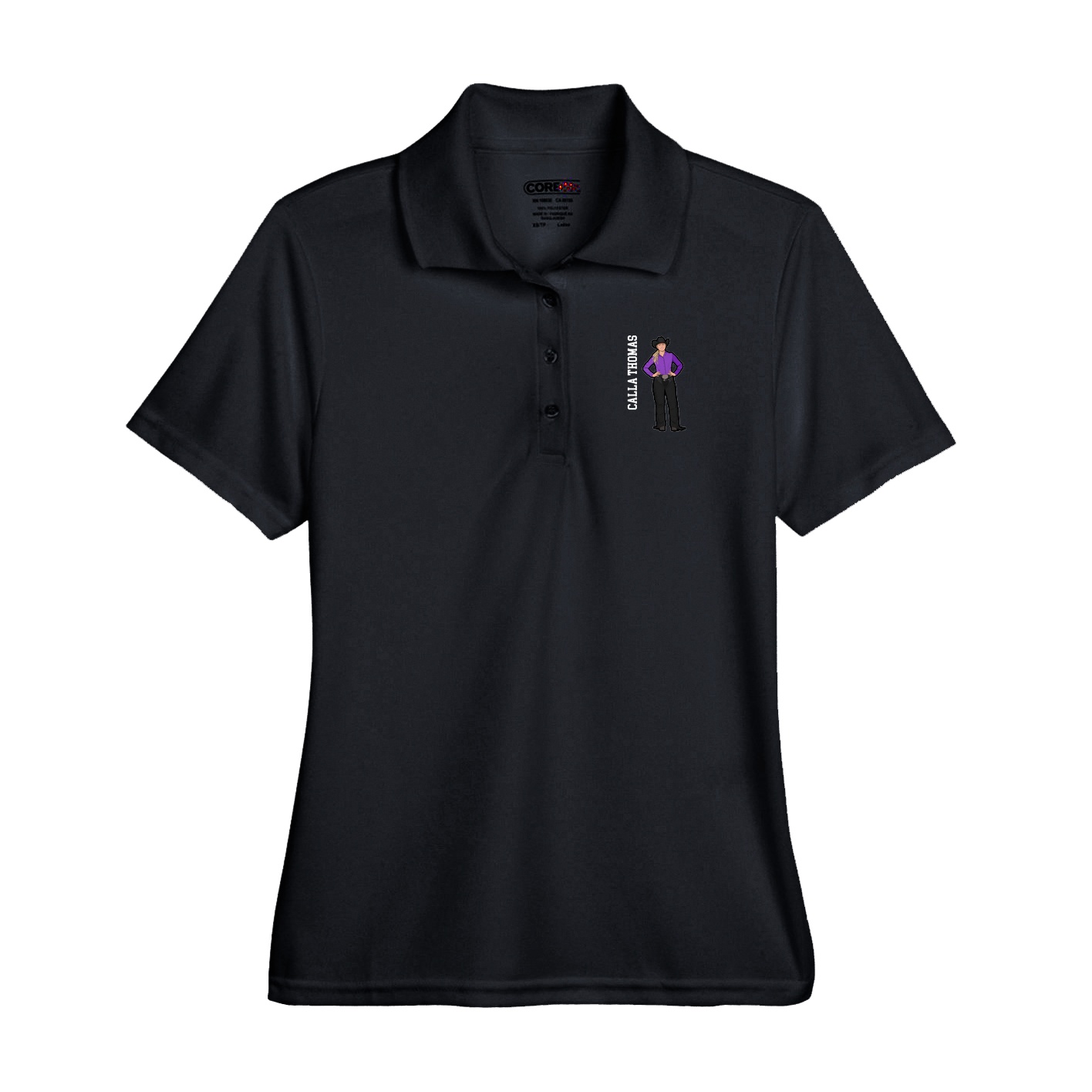 Performance Polo — Name Vertical in Black