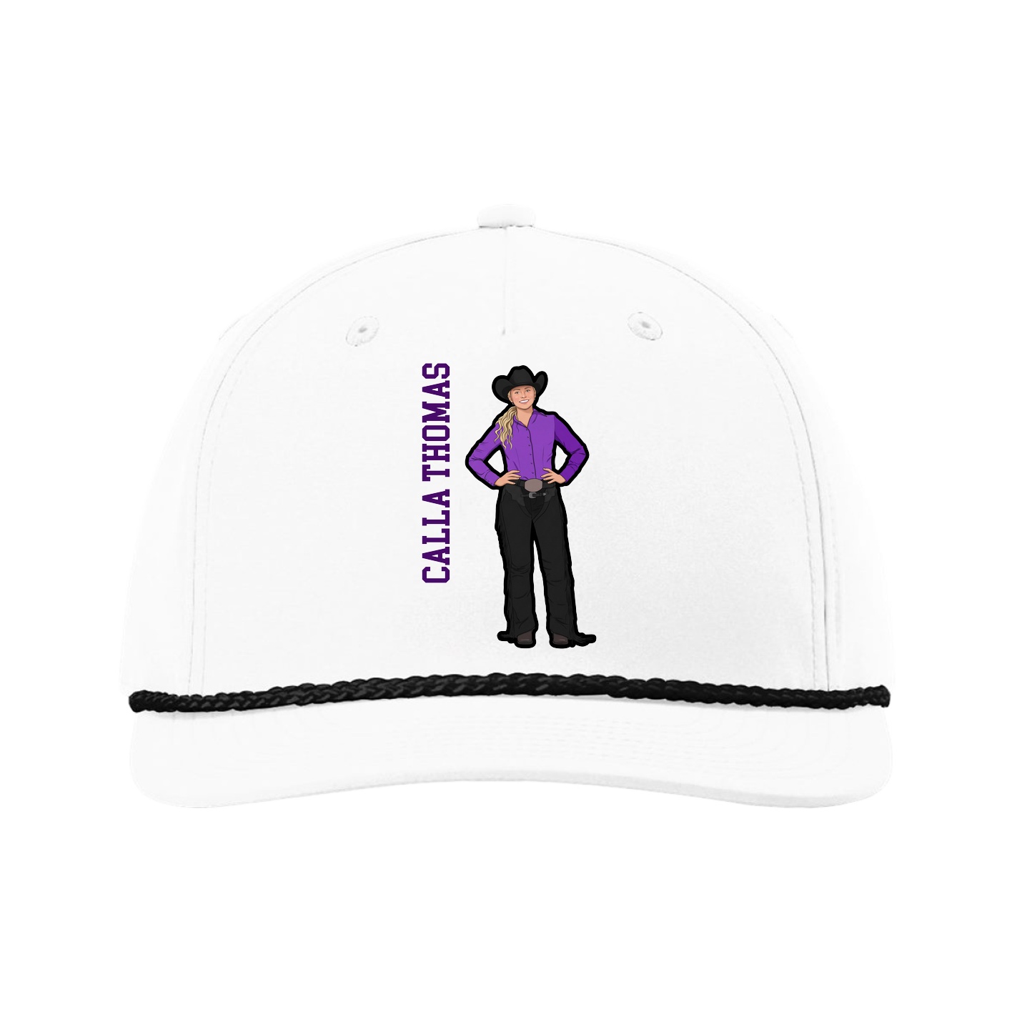 Five-Panel Classic Rope Cap — Name Vertical in White