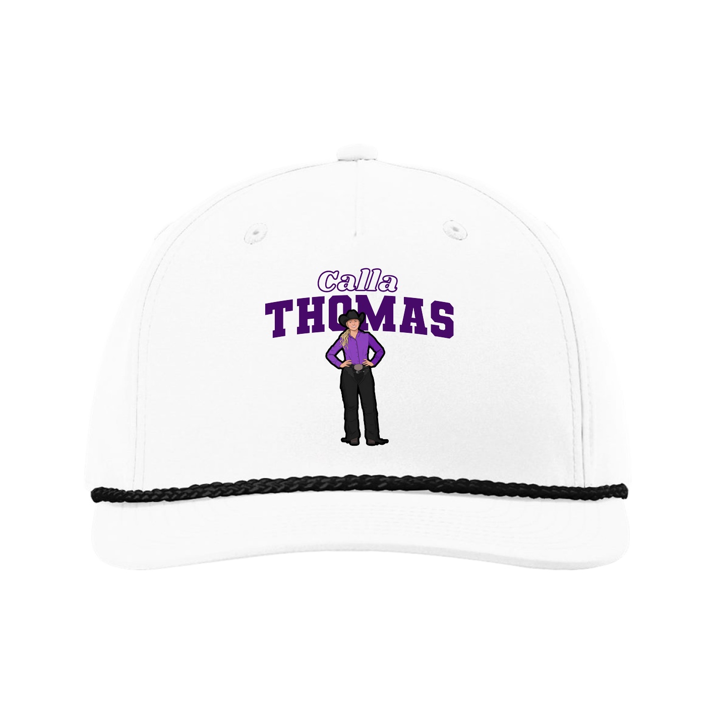Five-Panel Classic Rope Cap — Name Arch in White