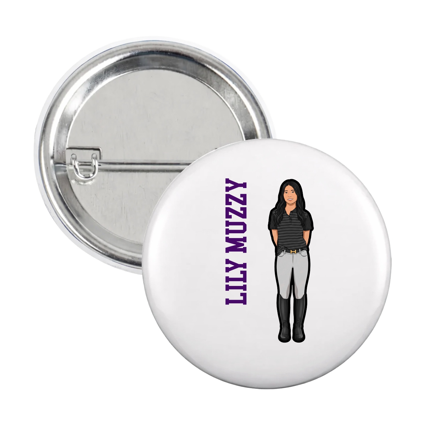 Game Day Button — Name Vertical in White