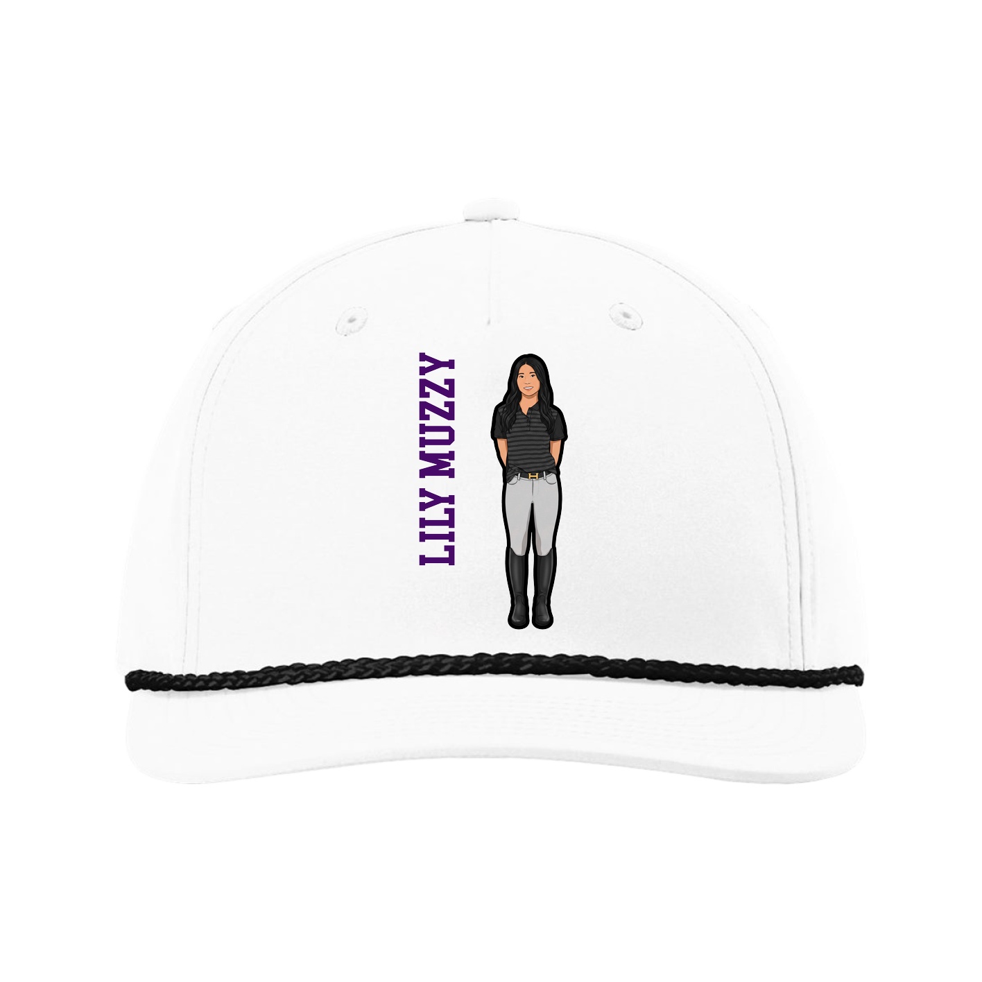Five-Panel Classic Rope Cap — Name Vertical in White