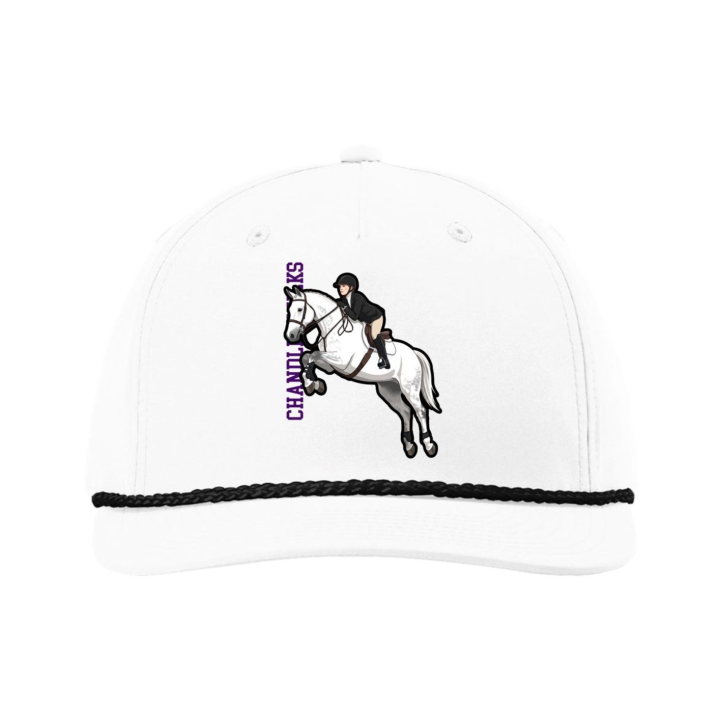 Five-Panel Classic Rope Cap — Name Vertical in White