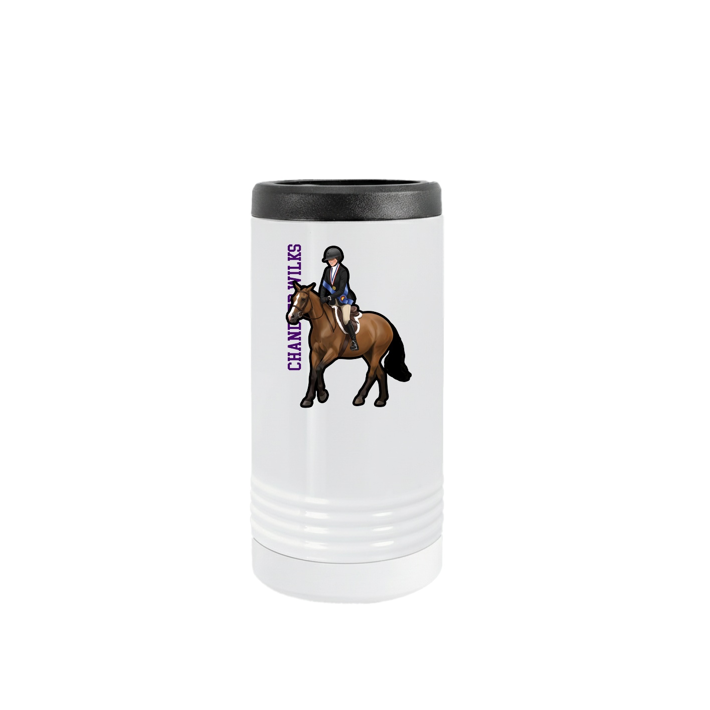 Slim Beverage Holder — Name Vertical in White