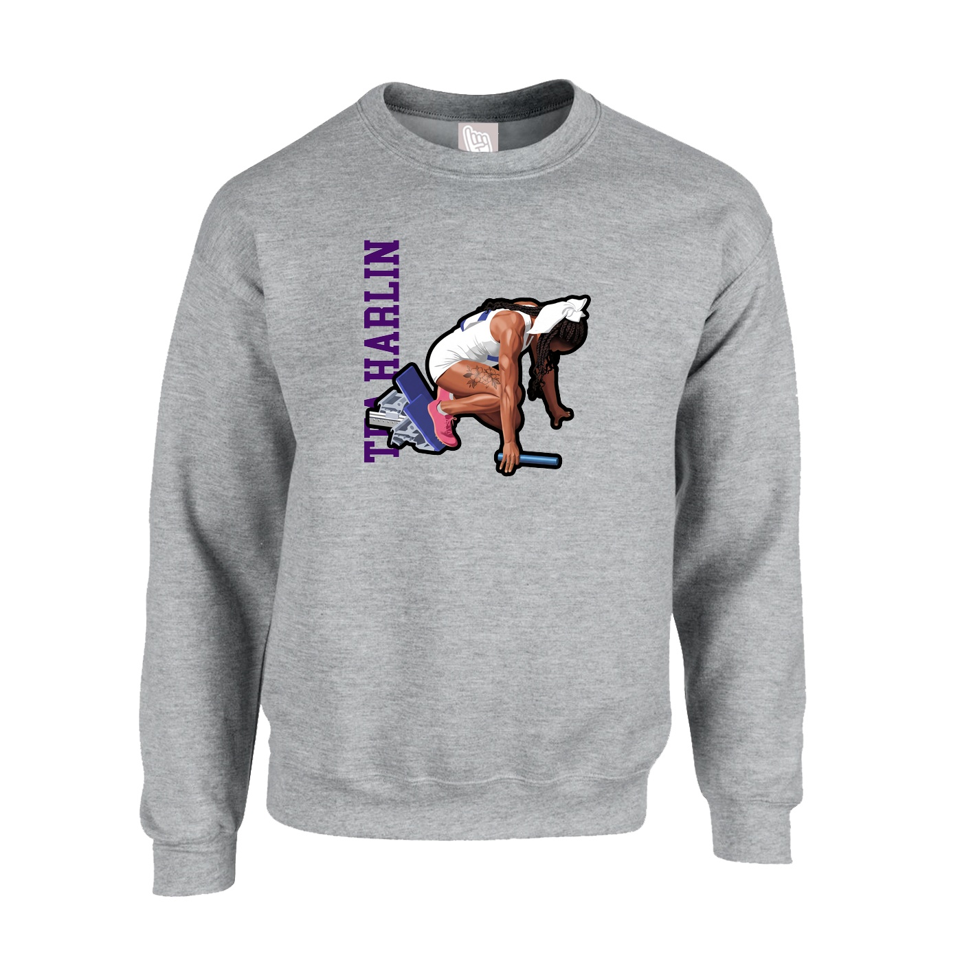 Fleece Crew — Name Vertical in Grey