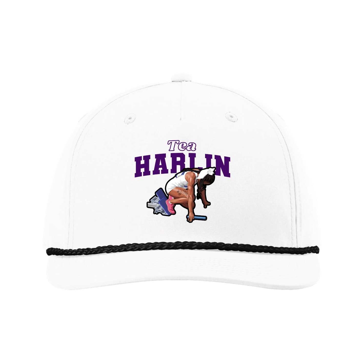 Five-Panel Classic Rope Cap — Name Arch in White