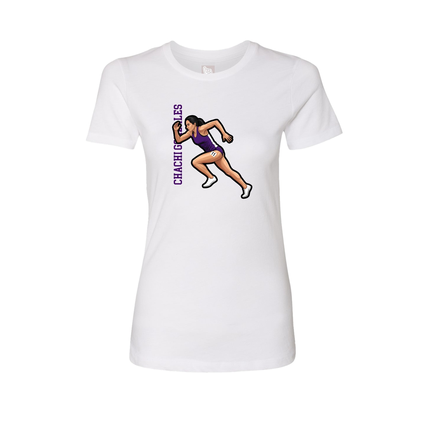 Fitted Women's Tee — Name Vertical in White