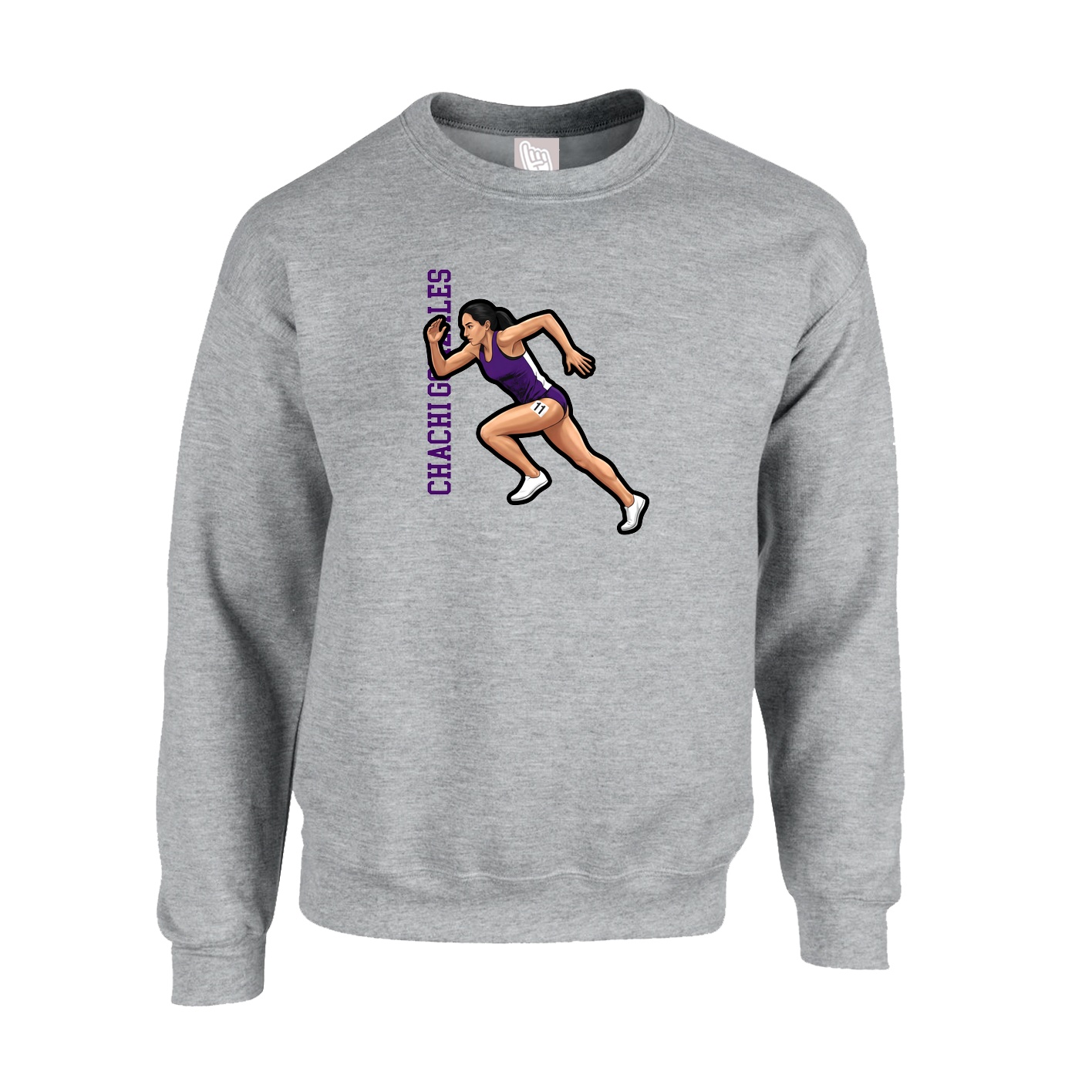 Fleece Crew — Name Vertical in Grey