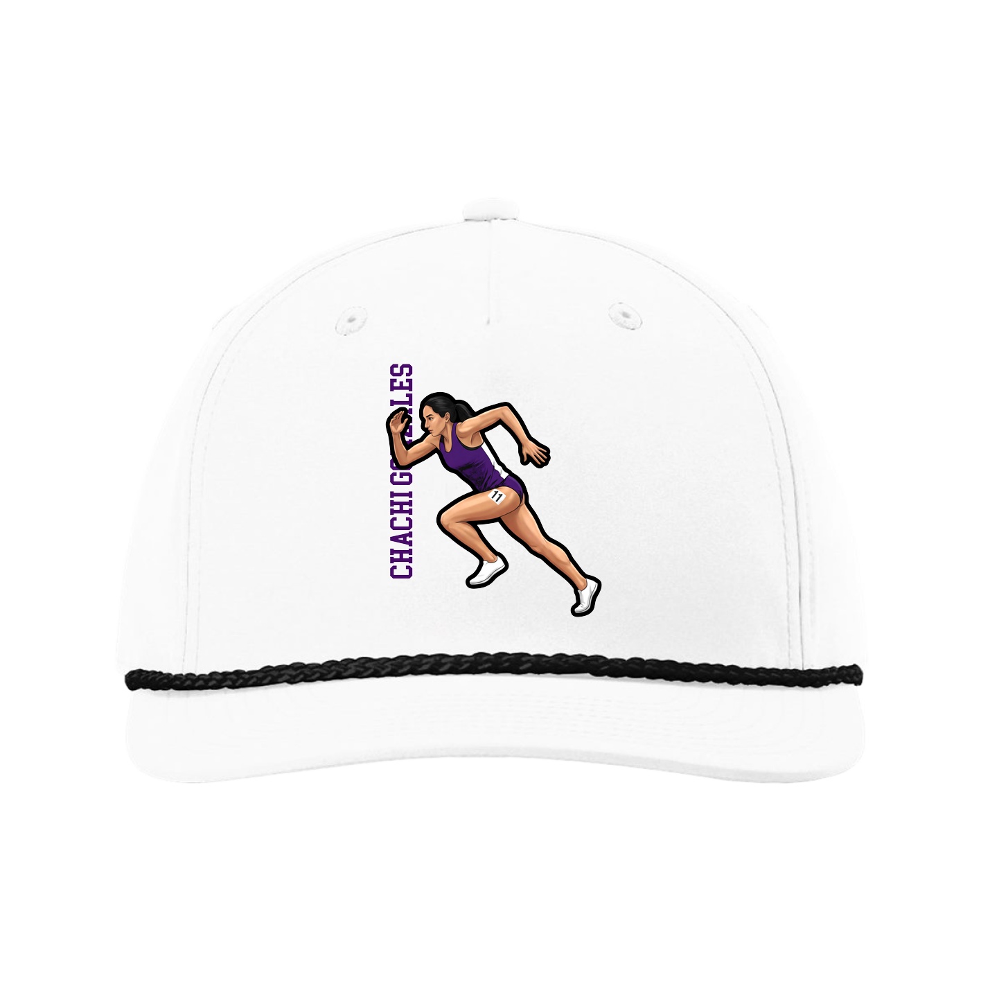Five-Panel Classic Rope Cap — Name Vertical in White
