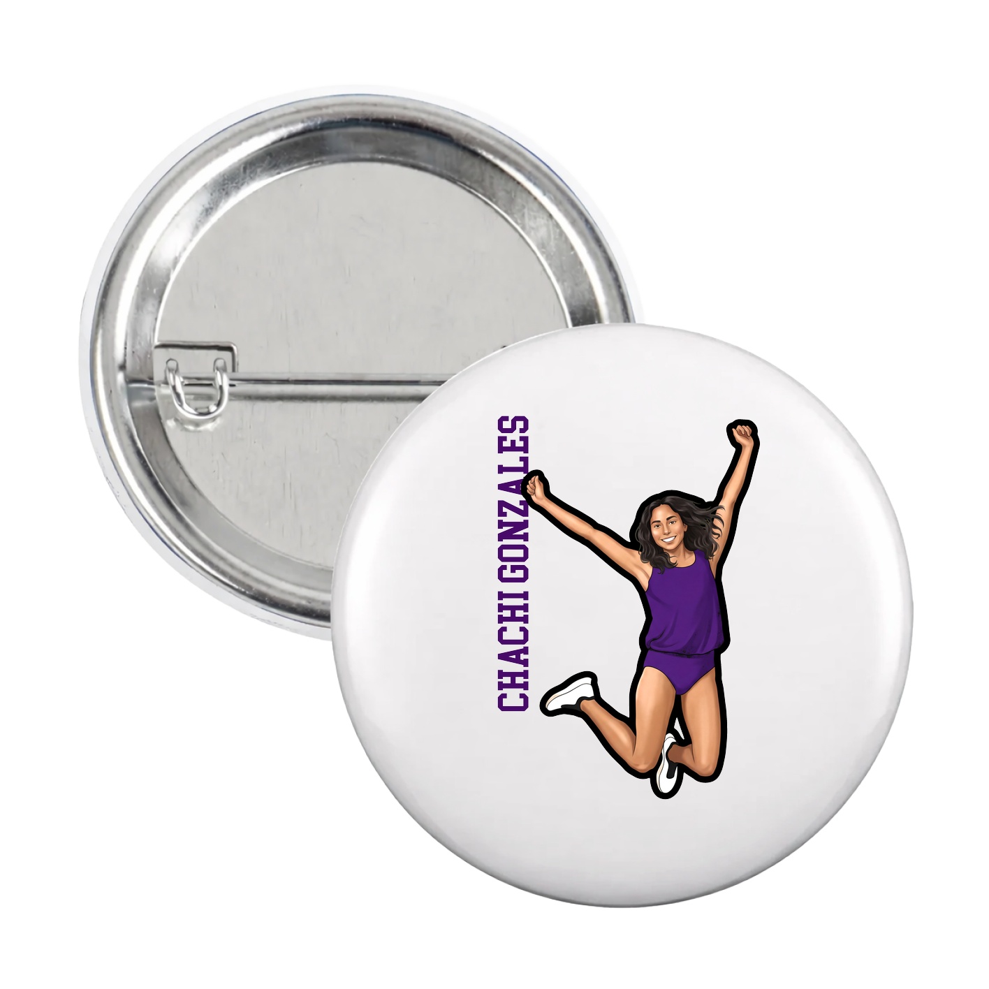 Game Day Button — Name Vertical in White