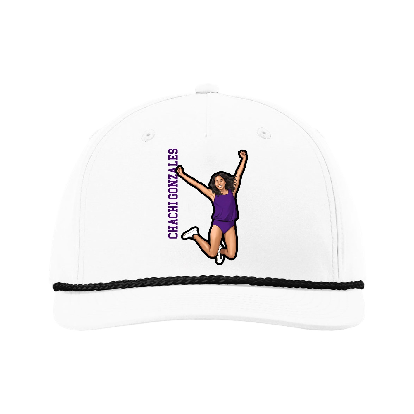 Five-Panel Classic Rope Cap — Name Vertical in White
