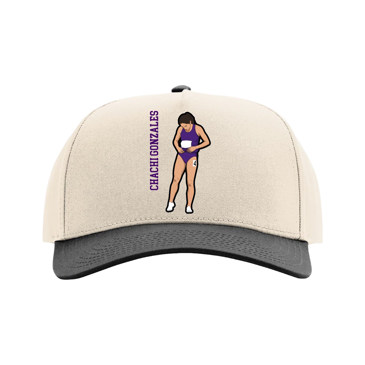Full Fabric Five-Panel Champ Cap — Name Vertical in Cream/Black