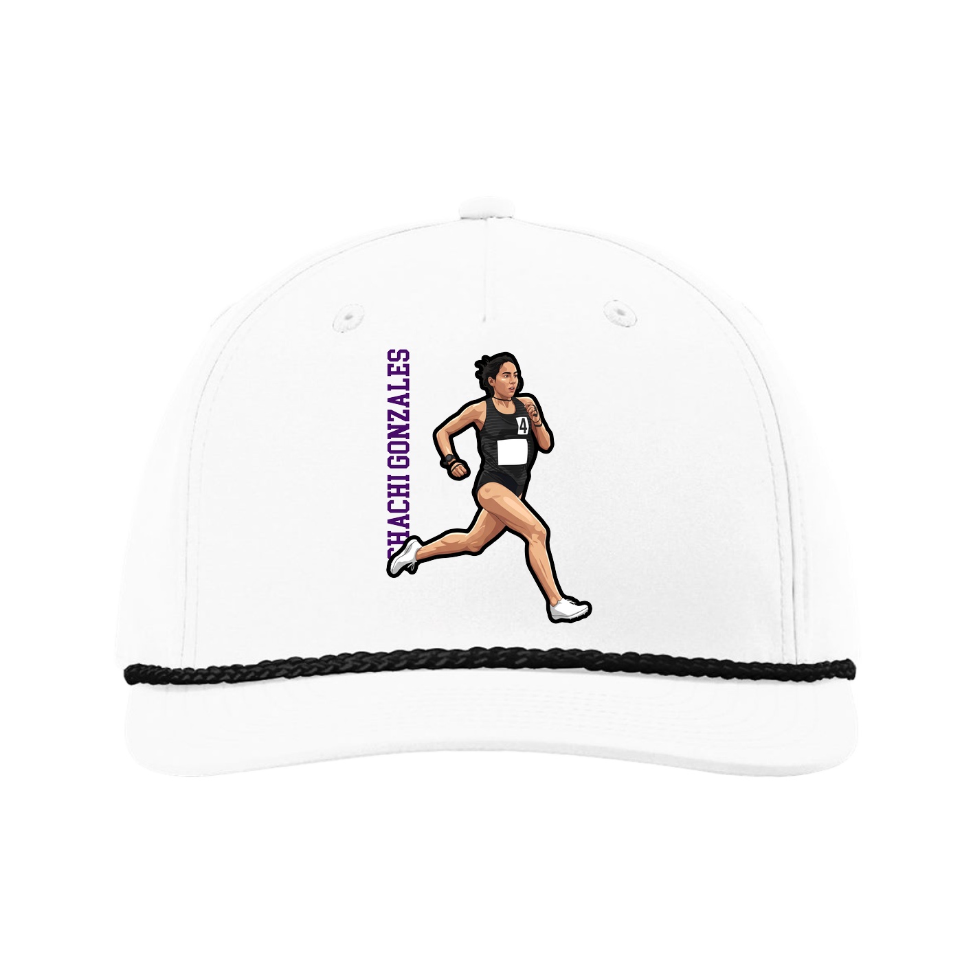 Five-Panel Classic Rope Cap — Name Vertical in White