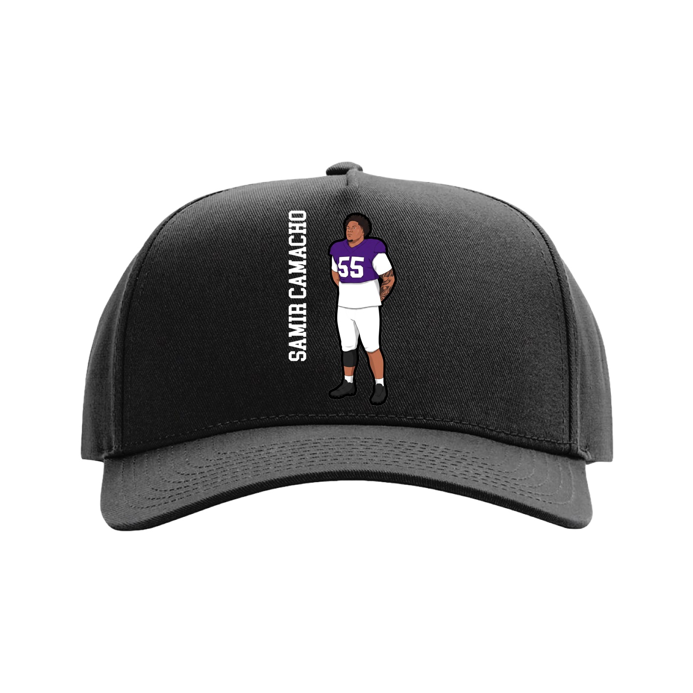 Full Fabric Five-Panel Champ Cap — Name Vertical in Black