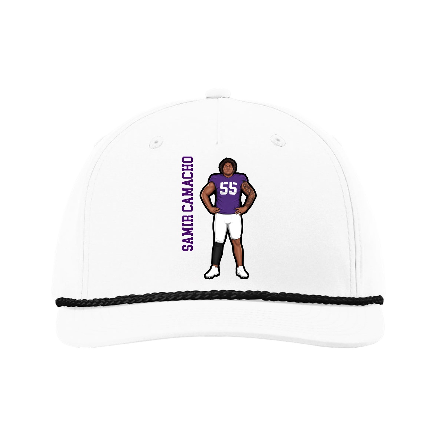 Five-Panel Classic Rope Cap — Name Vertical in White