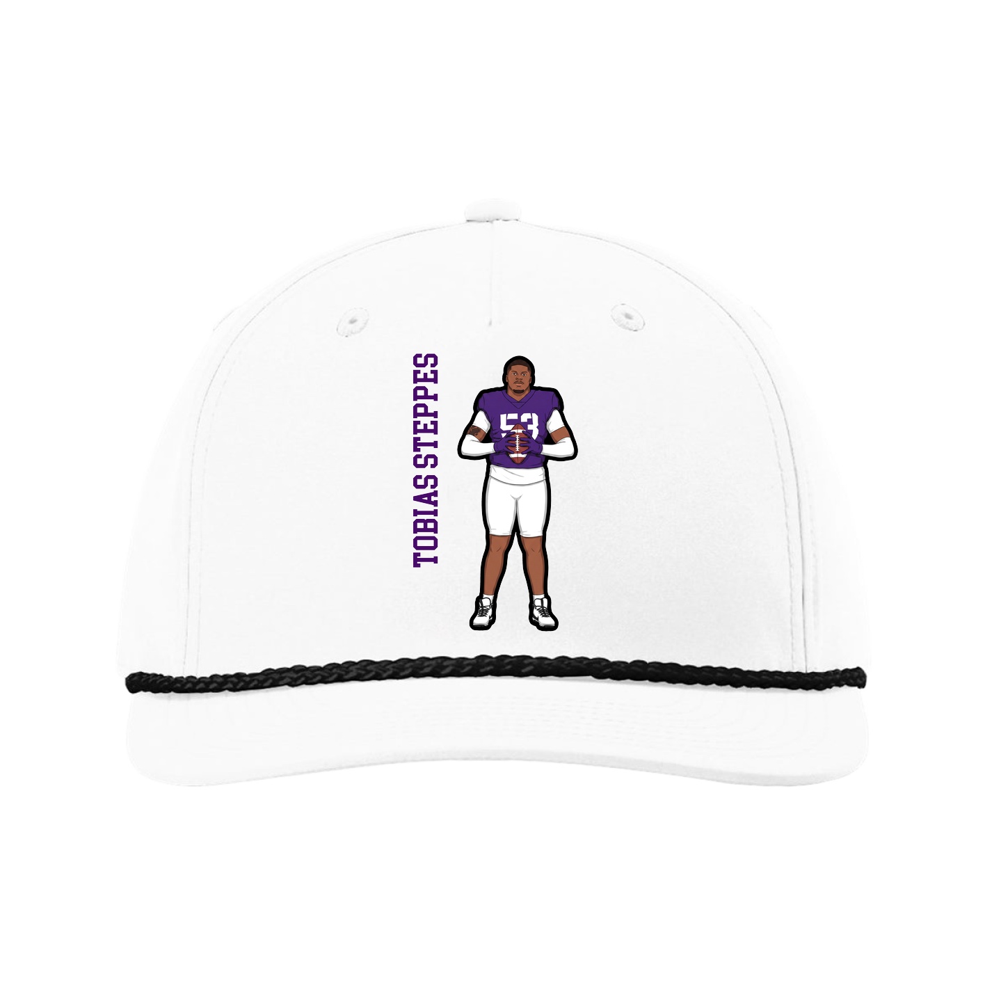 Five-Panel Classic Rope Cap — Name Vertical in White