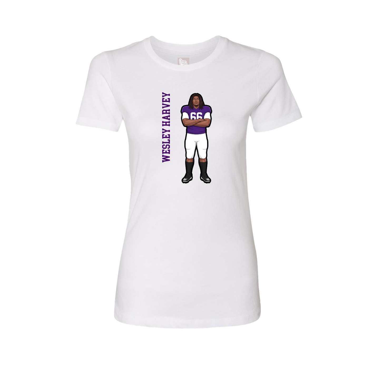 Fitted Women's Tee — Name Vertical in White