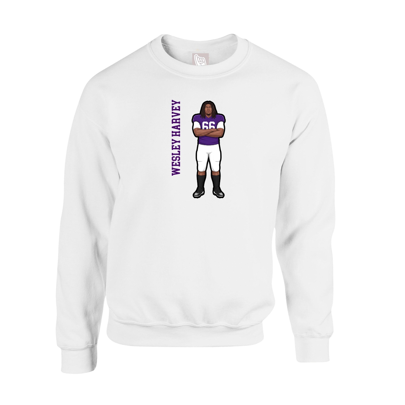 Fleece Crew — Name Vertical in White