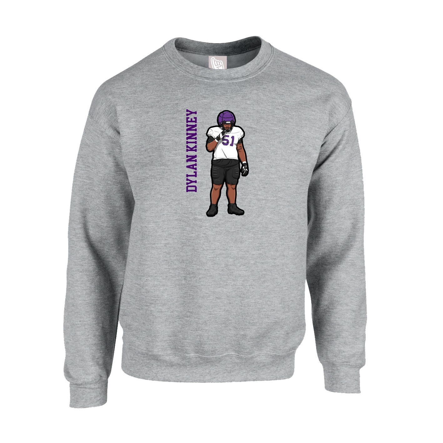 Fleece Crew — Name Vertical in Grey