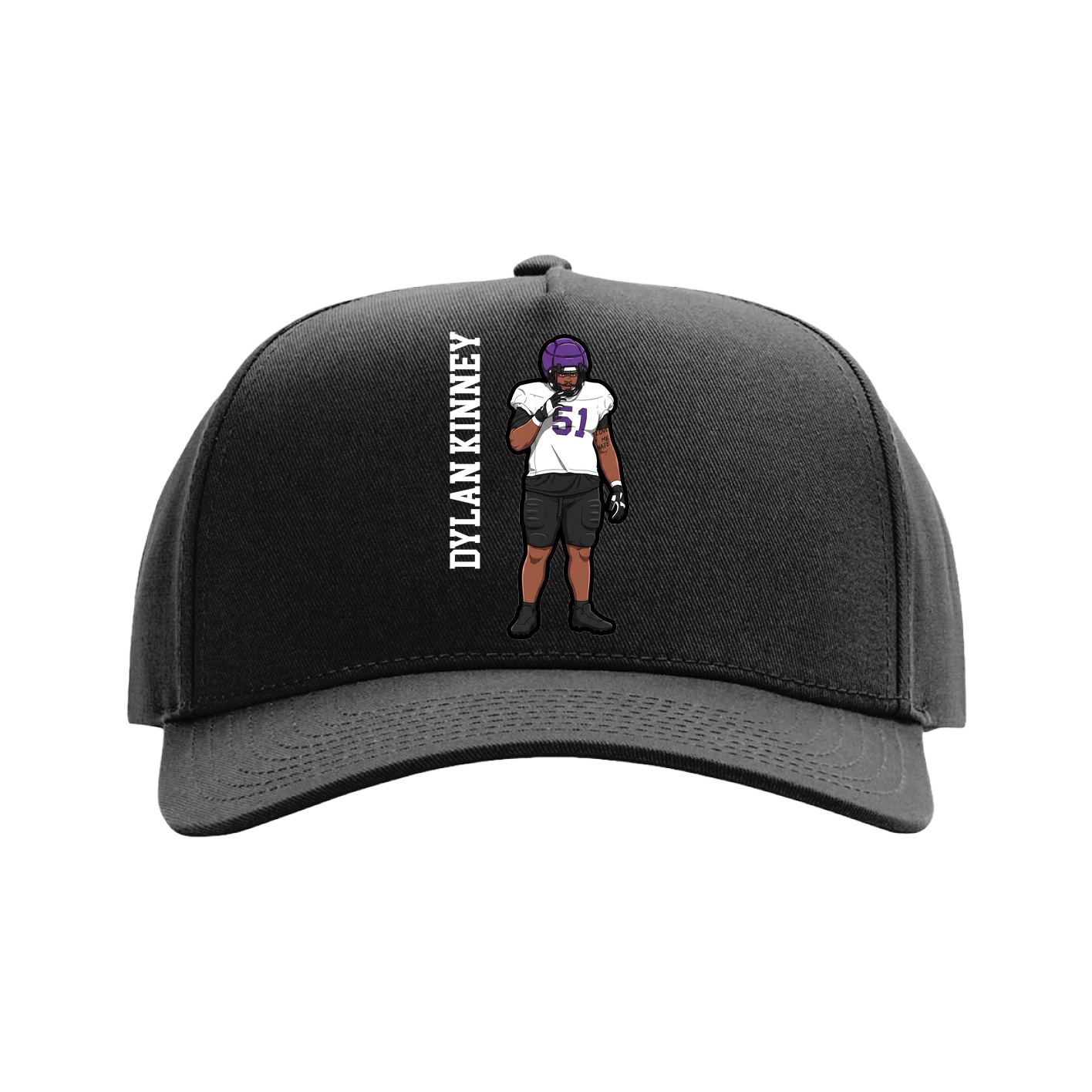Full Fabric Five-Panel Champ Cap — Name Vertical in Black
