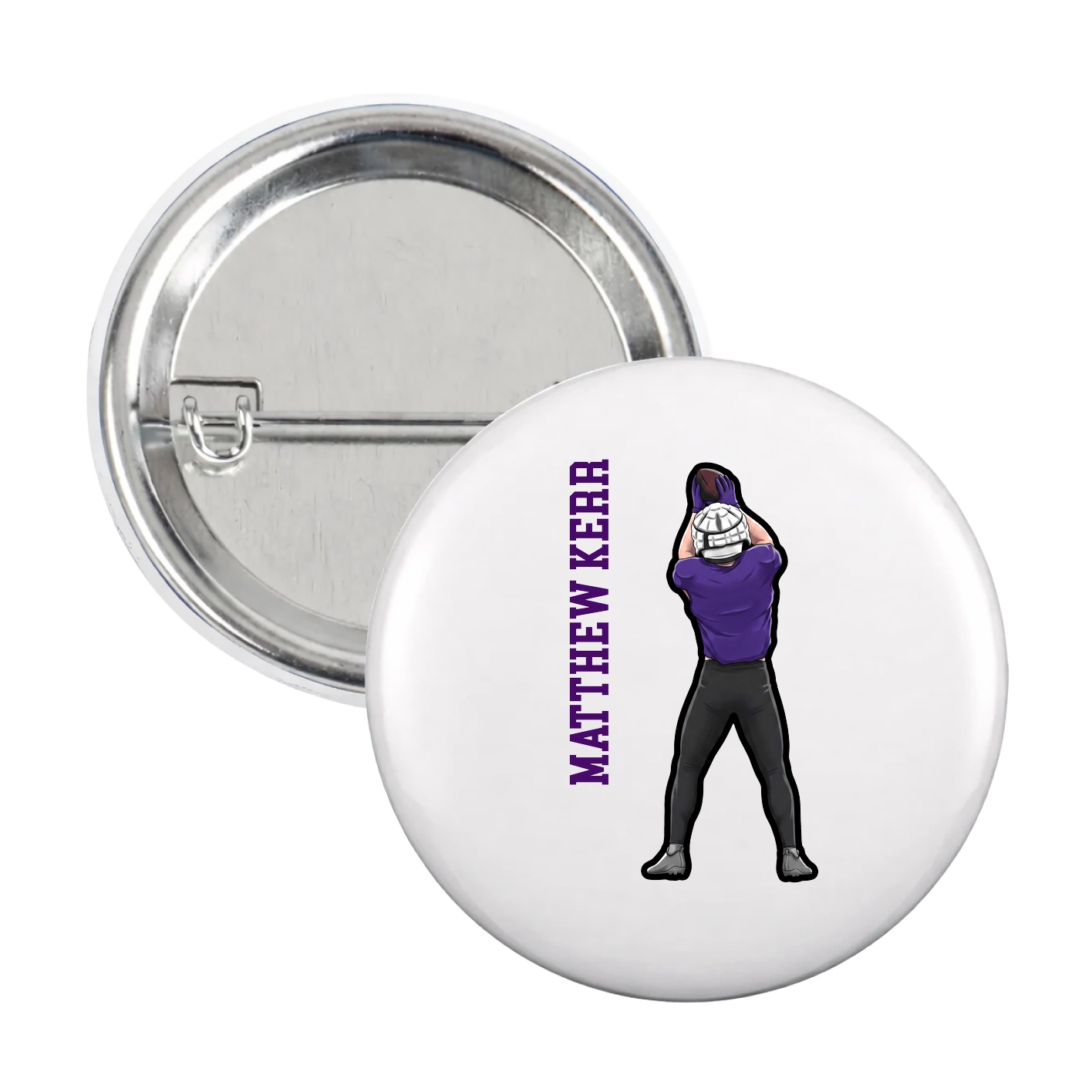 Game Day Button — Name Vertical in White