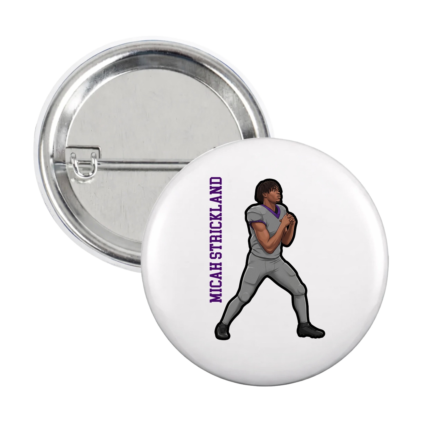Game Day Button — Name Vertical in White