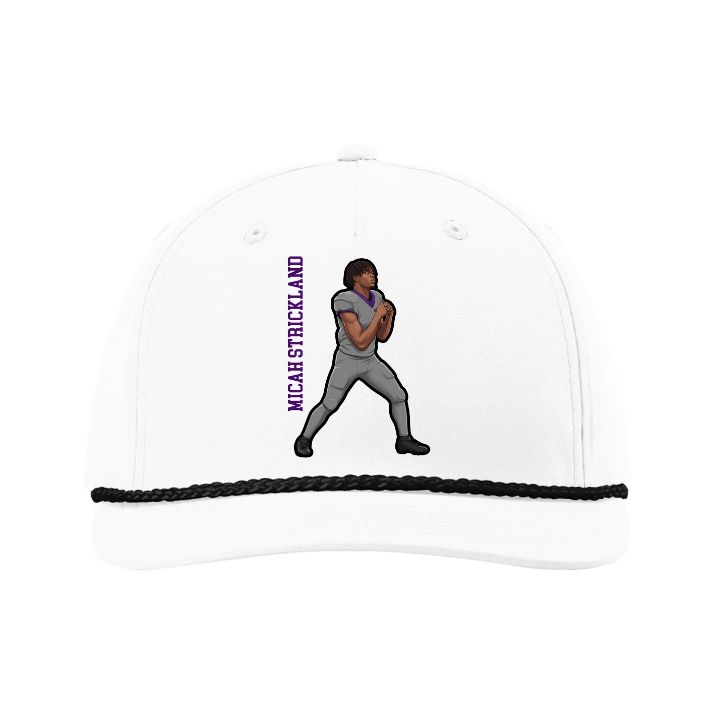 Five-Panel Classic Rope Cap — Name Vertical in White