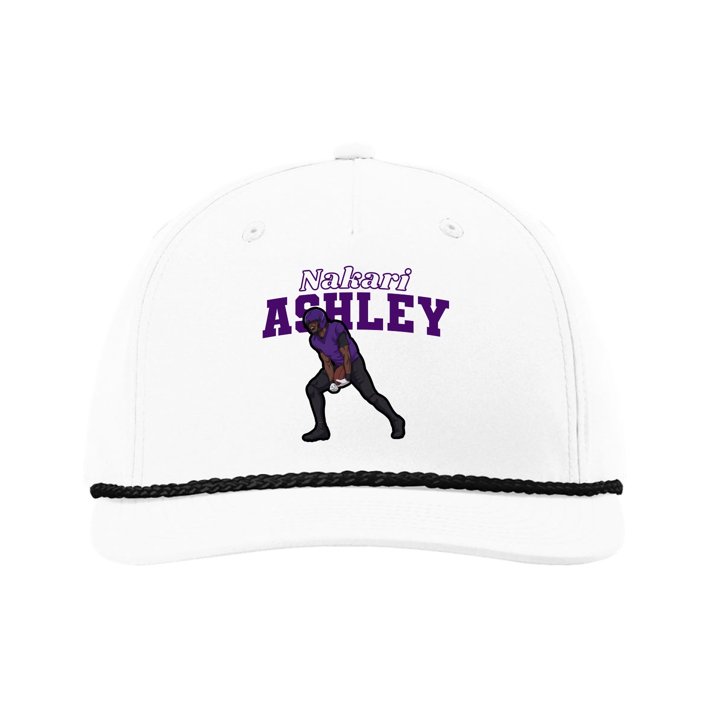 Five-Panel Classic Rope Cap — Name Arch in White
